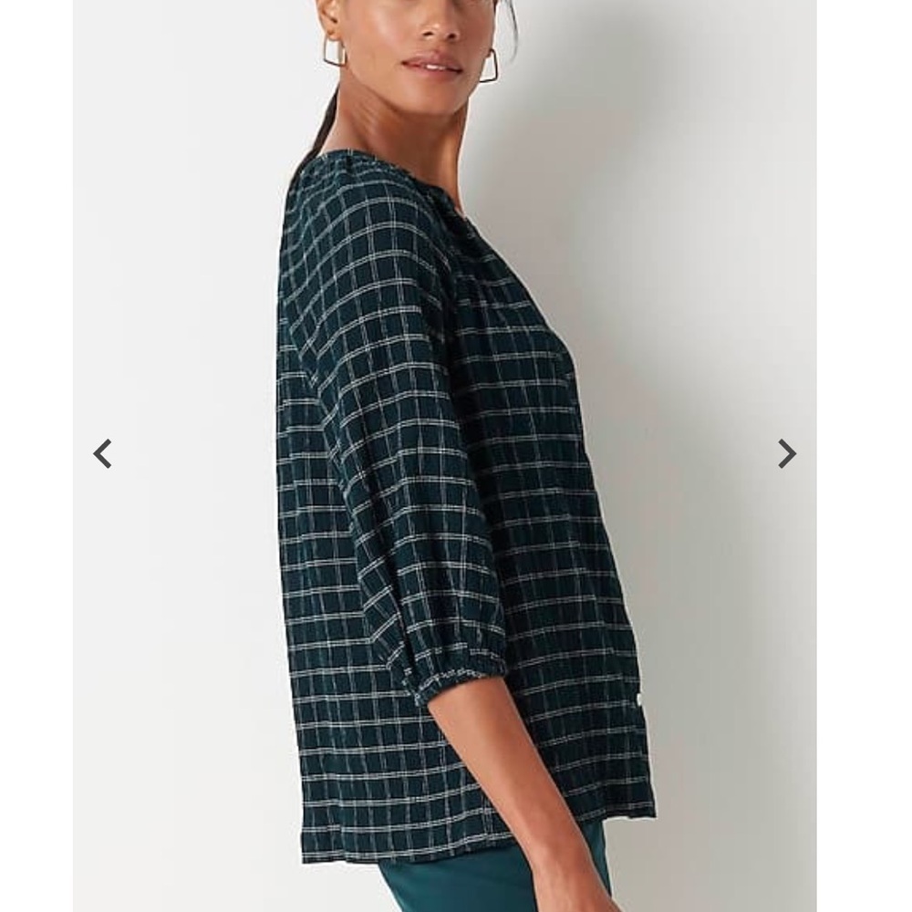 J.Jill Crinkled Plaid Relaxed Top Evergreen Size XSP NWT - Picture 4 of 10